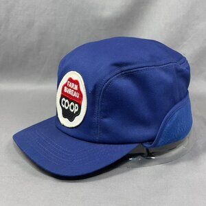 Vtg Farm Bureau Co Op Ear Flaps Fitted 7 3/8 Hat Cap Blue Agriculture Rancher